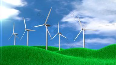 概念上的动画windturbine场技术环保